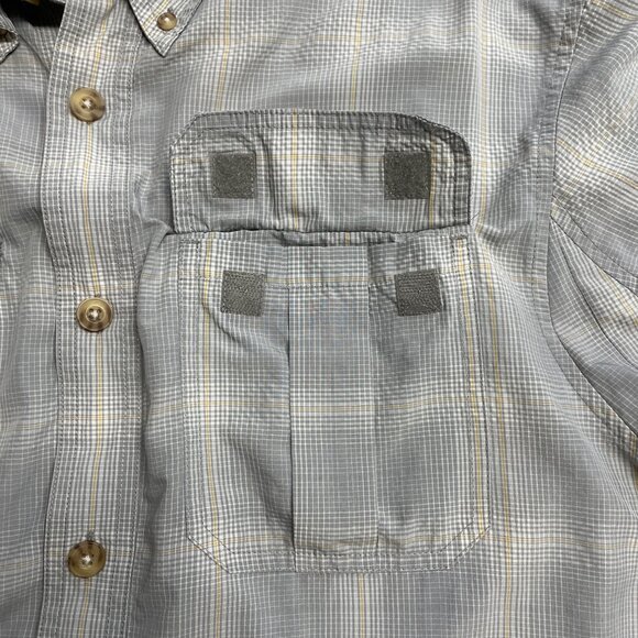 DULUTH TRADING CO SHIRT MENS L PLAID BUTTON DOWN LIGHTWEIGHT GRAY POCKETS HIKING - Picture 7 of 11